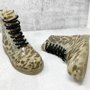 Dollskill Yoki leopard combat rain jelly boots 8.5